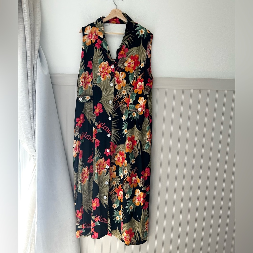 R&K Originals Size 16 Tropical Floral Button-Down Maxi Dress